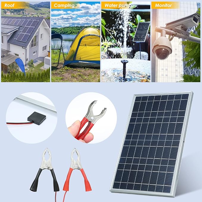 Solar Panel Lixada 30W Portable Solar Panel Kit Set IP65 Waterproof with Alligator ClipSolar Cell Solar Panel for Home Outdoor Camping Travel