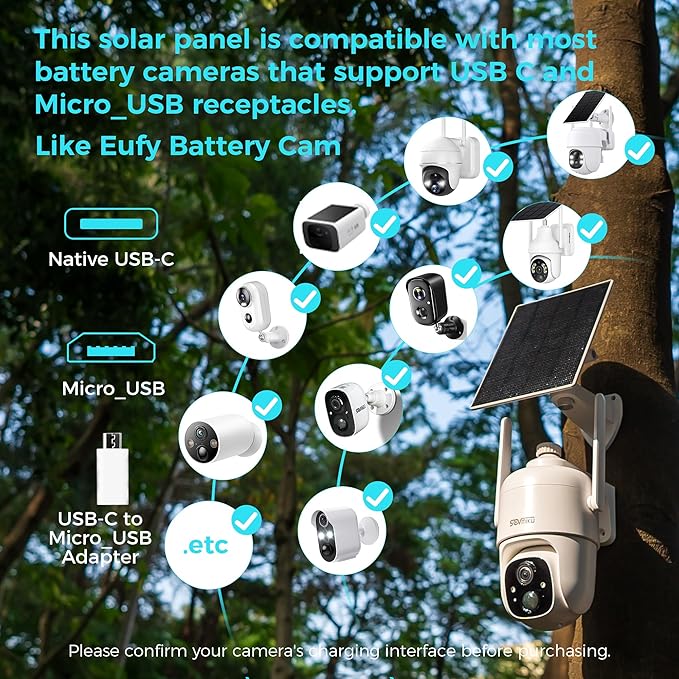 Vicohome 5V Solar Panels for Security Cameras for Bird Feeder 23% Energy Conversion Rate9.8Ft Cable USB C &amp Micro-USB Compatible Weather Resistant 360° Adjustable Bracket for Tapo Eufy Aosu .