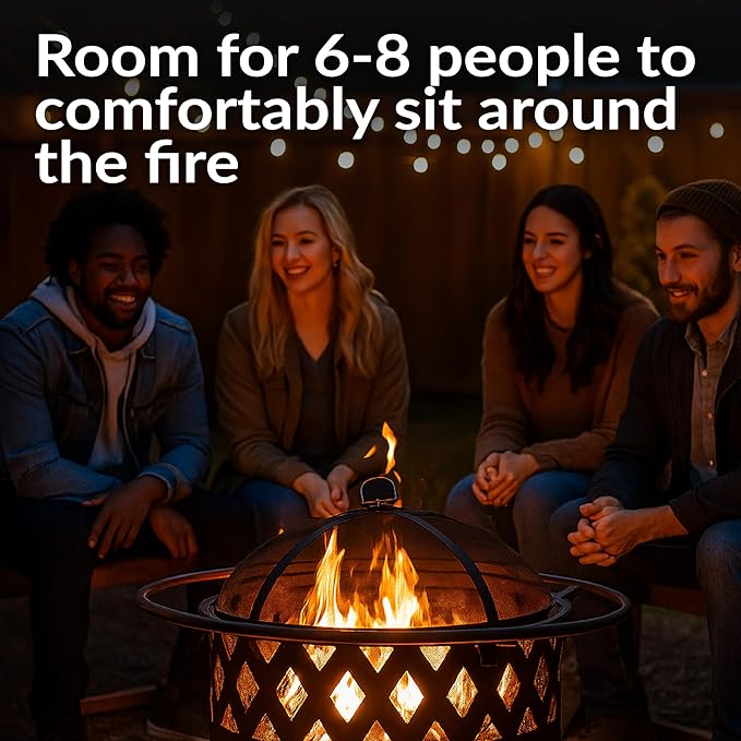 Sunnydaze Crossweave Outdoor Fire Pit - Wood-Burning Fire Pit for Outside with Spark Screen Poker and Round Cover - 30-Inch - Bronze