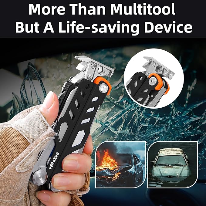 HANSHI Multitool Pliers 22-in-1 YG10 Tungsten Steel Multi Tool with ScissorsReplaceable Wire Cutters Flint Window Breaker Back ClipIdeal for Camping Survival and Gift(Black)