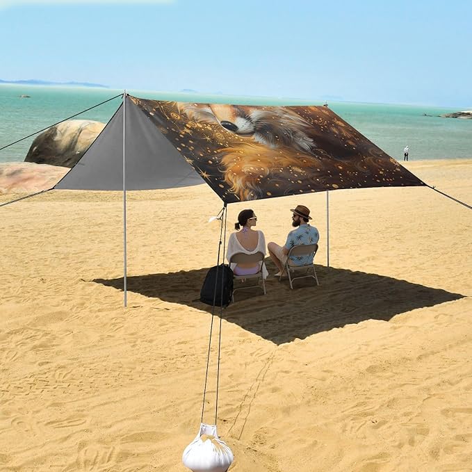 ALAZA Fox Painting Beach Tent Sun Shelter Portable Canopy Sunshade for Outdoor Camping Picnics Backyard Fun 10x9 ft