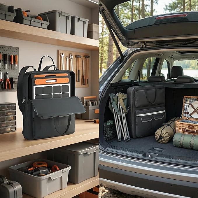 Solar Panel Storage Bag with Deepened Opening Compatible with Jackery SolarSaga 100W/100X/200W Featuring Pull-Tab Zipper and Multiple Accessory Compartments Solar Panel Travel Storage Case
