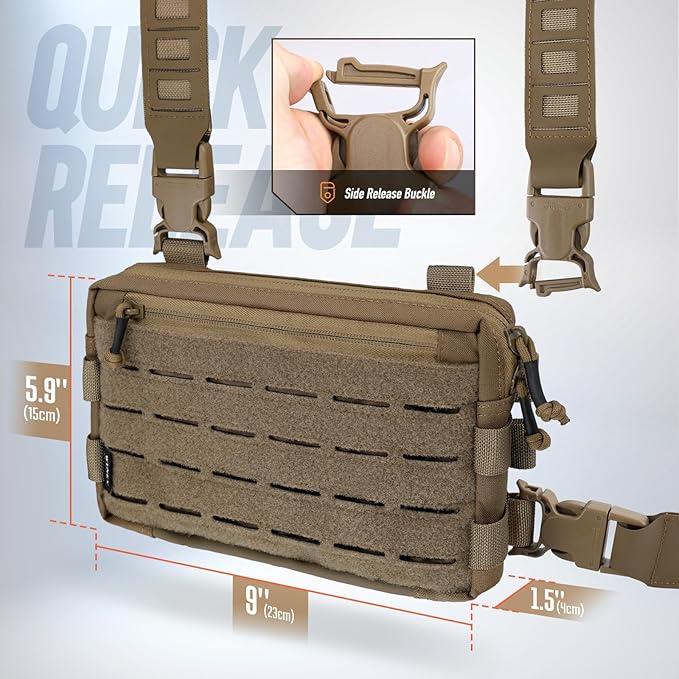 WYNEX Tactical Chest Rig Pack for Men Running Chest Bag with Front Loop Airsoft Recon Chest Rigs for Hunting Outdoor EDC Tactical Large Admin Pouch of Double Layer Design