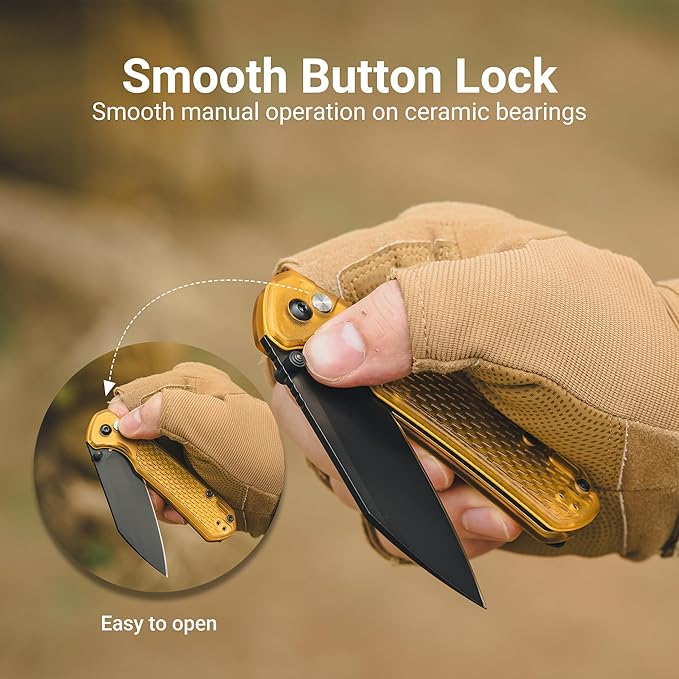 CJRB Pyrite-Light Folding Knife 3.34'' AR-RPM9 Steel Blade Pocket Knife with Clip for Men Women Sharp EDC Knife for Camping Survival Hiking J1945 Amber