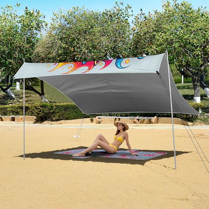 ALAZA Cat Witchy Beach Tent Sun Shelter UPF50+ Protection Beach Shade Canopy w/ 4 Sandbags for Outdoor Camping Fishing Backyard Fun Picnic 10x9 ft