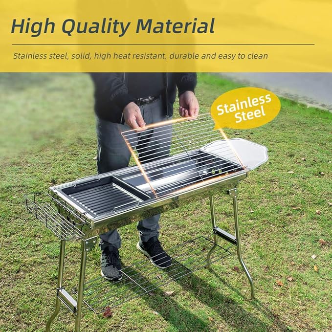 Portable Charcoal GrillOutdoor BBQ Grill for Christmas Picnic Thanksgiving Family Gathering and Backyard BarbecueWith Storage Bag &amp Non-Stick Frying Pan