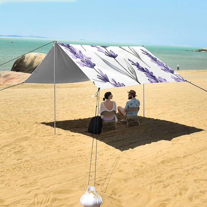 ALAZA Watercolor Seamless Pattern with Lavander Beach Tent Sun Shelter Portable Canopy Sunshade for Outdoor Camping Picnics Backyard Fun 10x9 ft