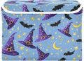 Halloween Wizard Hats Moons Stars Storage Box with Lid 1 PC Foldable Storage Bin with Lids Stackable Storage Bins Cube Closet Organizer Basket with Flip-Top Lid &amp Handles for Shoes Books To