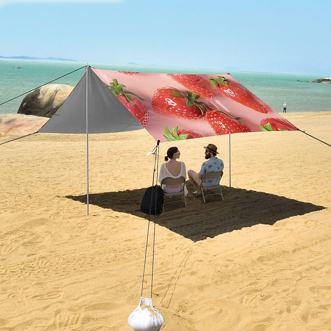 ALAZA 3D Fresh Strawberry Beach Tent Sun Shelter Portable Canopy Sunshade for Outdoor Camping Picnics Backyard Fun 10x9 ft