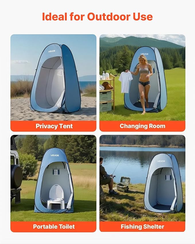 VEVOR Pop up Privacy Tent Instant Portable Privacy Tent Changing Room with Bag Ground Stakes Ropes Carry Bag 190T Polyester with Silver Coating Quick Setup for Camping Beach Fishing