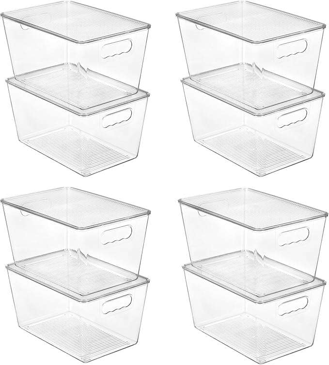 Vtopmart 8 Pack Clear Stackable Storage Bins with Lids Large Plastic Containers with Handle for Pantry Organization and StoragePerfect for Kitchen Fridge Cabinet Bathroom Organizer