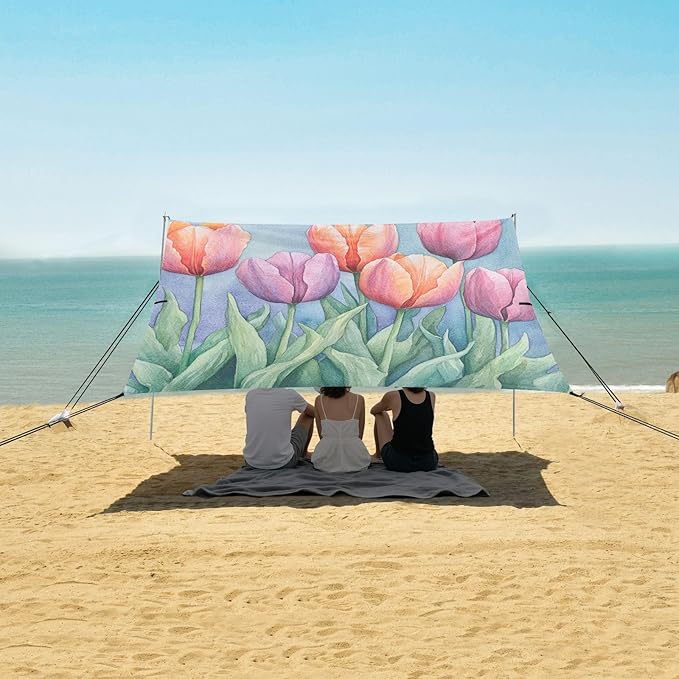 ALAZA Watercolor Beatiful Tulips Beach Tent Sun Shelter Portable Canopy Sunshade for Outdoor Camping Picnics Backyard Fun 10x9 ft