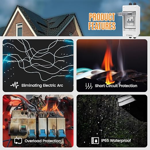 Solar Panels Disconnect Switch 40A 1000VDC PV Shut Off Switch Outdoor Circuit Breaker Box IP65 Waterproof UV-Proof