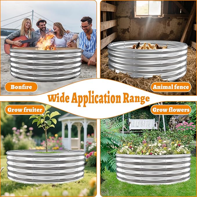Metal Fire Pit Ring/Bonfire Fire Ring- 48 Inches Diameter 0.7 MM Thick1.5 ft High Durable and Stylish for Outdoor Fire PitsPatios and Camping (Silver 4X4X1.5 ft)