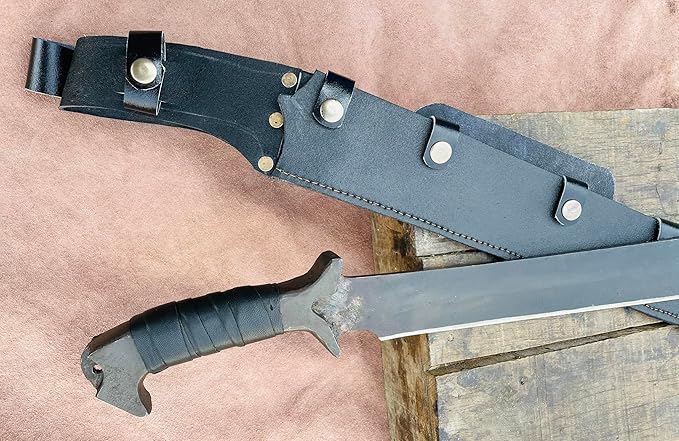 25 Inches Zombie Survival and Hunting Machete - 5160 Leaf Spring Steel - Full Tang - Rosewood Handle with Leather Wrap - Custom Knife with Leather Sheath