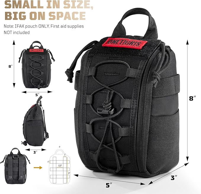 ONETIGRIS IFAK Molle Pouch - Tactical First Aid Bag Medical Admin Pouches Trauma Kit Bag EMT MED Belt Backpack with D-Ring Hook for Outdoor Activities and Emergency Uses (Empty Bag)