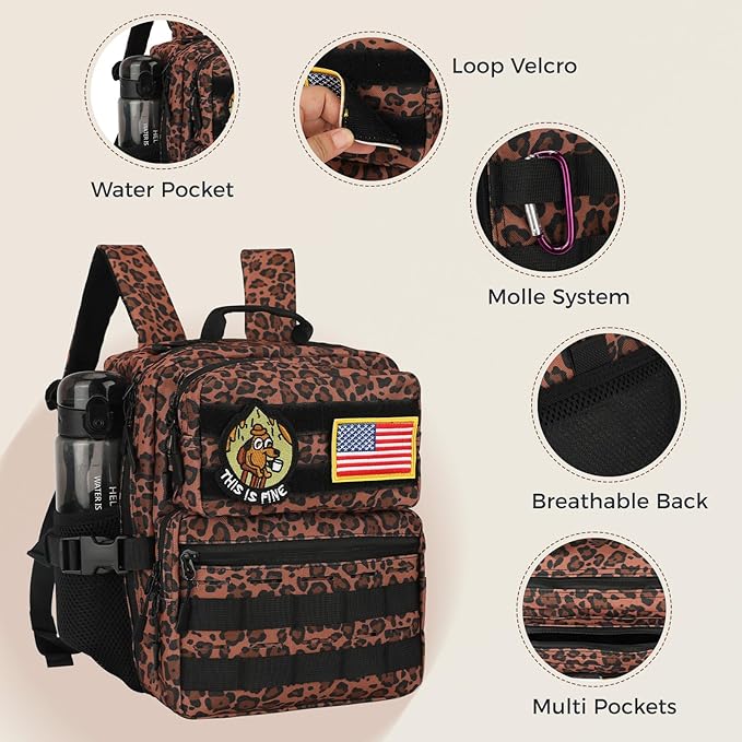 9L Mini Tactical Backpack for Men WomenSmall Military Tactical Backpack for SportGymHikingTravelCamping(Leopard)
