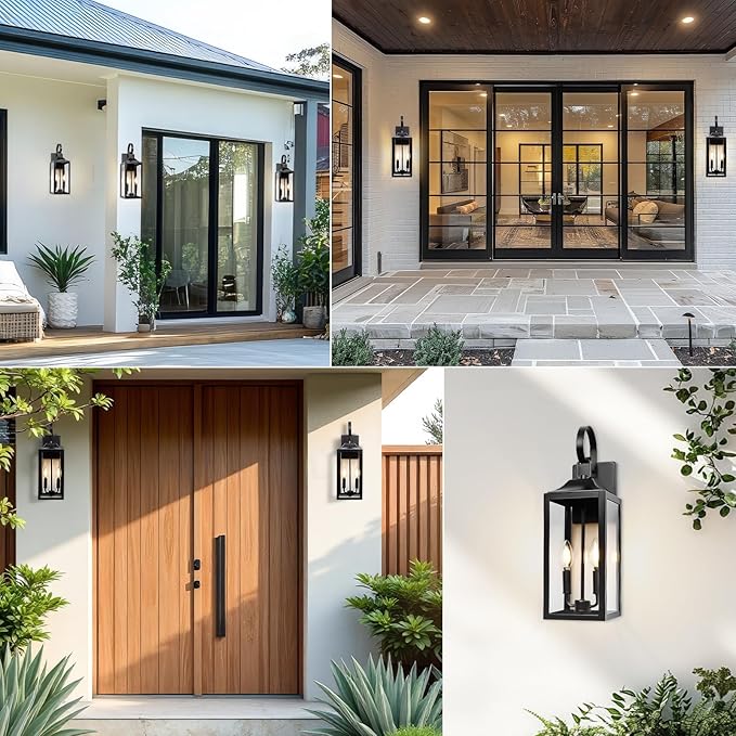 19 Large Outdoor Wall Lights - Black Outside Wall Mounted Light Fixture Exterior Lighting Fixtures Farmhouse Outside Wall Sconce Lantern 2-Light Modern Porch Lights for House 2 Pack