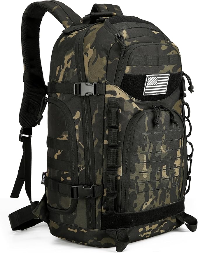 25L/45L Tactical Backpack Military Tactical Backpack Heavy Duty Molle Assault Pack for Work Gym Outdoors (2.0 45L-Black Camo Large)