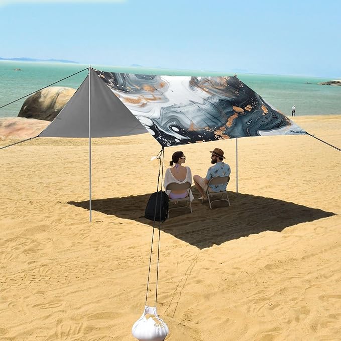 ALAZA Abstract Marble Painting Beach Tent Sun Shelter Portable Canopy Sunshade for Outdoor Camping Picnics Backyard Fun 10x9 ft