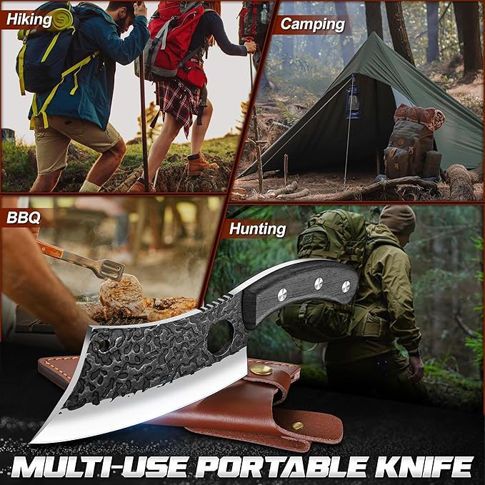 ROCOCO Meat Cleaver Butcher Knife - Sharp Full Tang Knife with Sheath for Home Outdoor BBQ Camping Mother Father Gift Idea Men Black 6.3