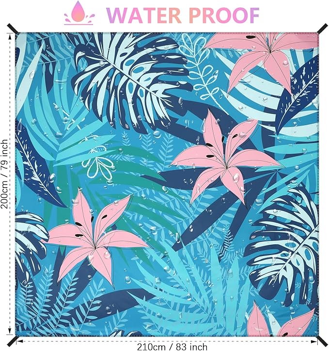 Beach Blanket Waterproof Sandproof Beach Mat 79 X 83/10'x9'for 2-8 Adults Quick Drying Outdoor Picnic Mat Beach Accessories for Travel Camping Hiking