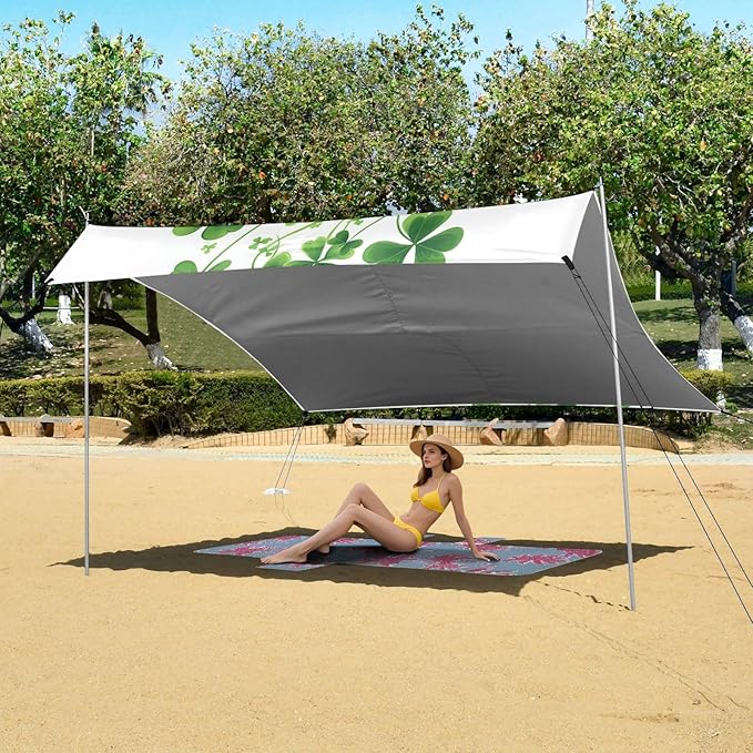 ALAZA St. Patrick's Day Clover Leaves Green Beach Tent Sun Shelter Portable Canopy Sunshade for Outdoor Camping Picnics Backyard Fun 10x9 ft
