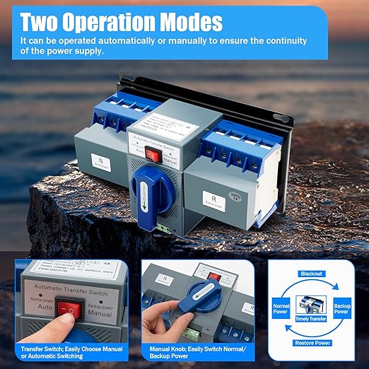 50HZ/60HZ 4P 63A ATS Dual-Power Automatic Transfer Switch kit 4P CB Level 220V Manual/Automatic Operationfor Generator Changeover Switch