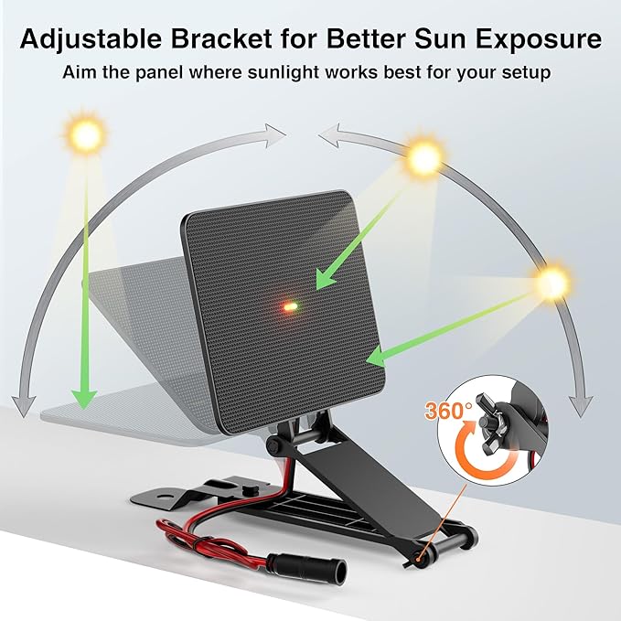 SUNAPEX 12V Deer Feeder Solar Panel 2.4W ETFE Monocrystalline Solar Trickle Charger - Waterproof Solar Battery Maintainer with Adjustable Mounting Bracket for Hunting Game Feeders Timers and Cameras