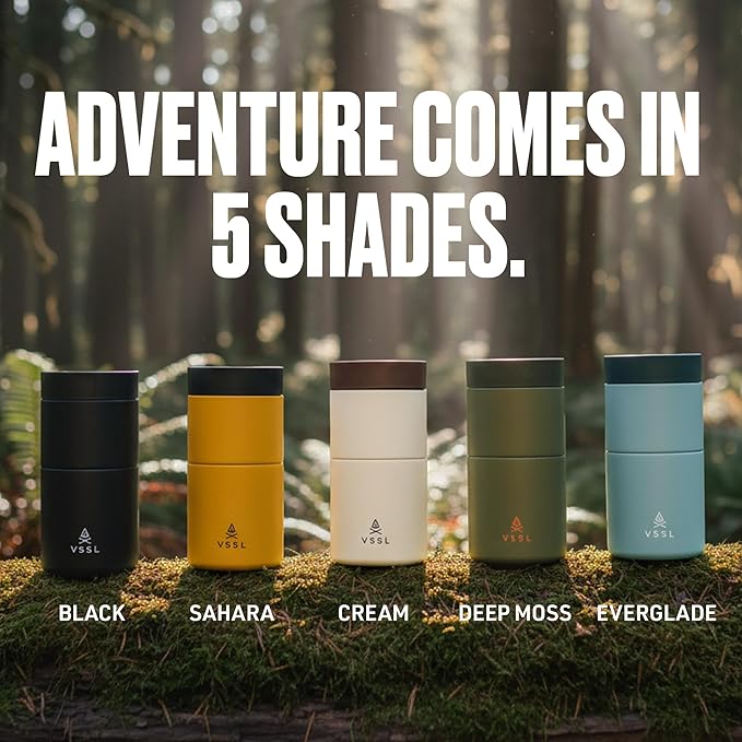 VSSL - Nest Pour Over Coffee Set | Coffee Maker for Camping | All-In-One Travel Pour Over | Transportable Dripper 10oz Stainless Steel Travel Mug | Compact Storage &amp Adventure Ready | Sahara