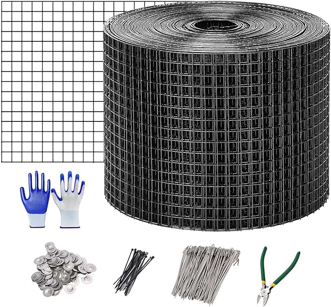INCIKITI Critter Guard for Solar Panel Bird-Guard 6in x 100ft PVC Coated Pigeon Netting 1/2 Bird Mesh with 100 Fastener Clips 20 Tie Wire Cutting Scissor Gloves Pigeon Solar Panel Mesh for Bird
