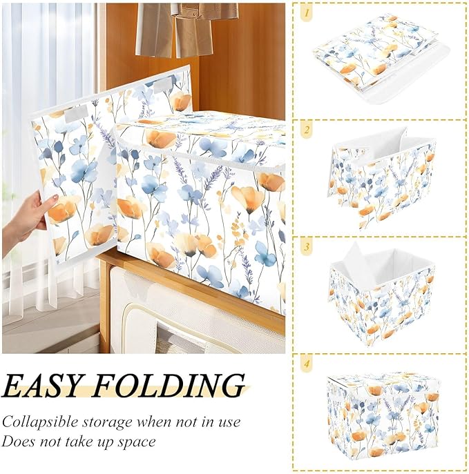 Plants &amp Flowers Fabric Storage Bins with Lids and HandleFoldable Storage Bins with LidsCloset Organizers for Clothes Storage Room Organization Office Storage Chest Organizer