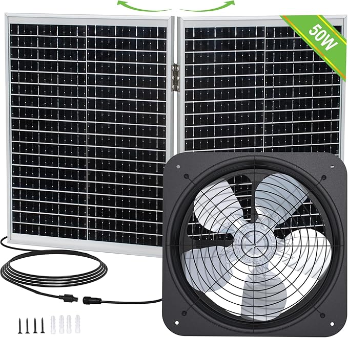 ECO-WORTHY 50W Solar Attic Fan Kit 50W Foldable Solar Panel and 14 DC Fan with 40W Motor for Roof Vent or Chicken Coop and Greenhouse