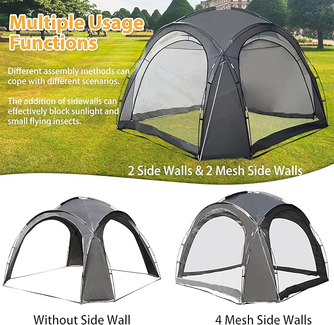 Easy Beach Tent 12 X 12ft Pop Up Canopy UPF50+ Tent with Side Wall Ground Pegs and Stability Poles Sun Shelter Rainproof Waterproof for Camping Trips Backyard Fun Party Or Picnics