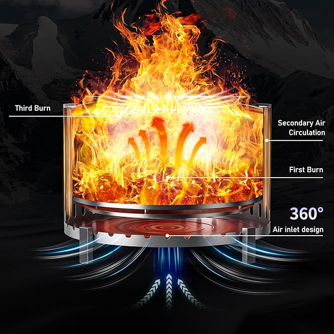 Florise 27 Inch Smokeless Fire Pit Outdoor Portable Firepit with Waterproof Cover &amp Poker Stainless Steel Wood Burning Fireplace for OutsidePatio Camping BonfireBlack