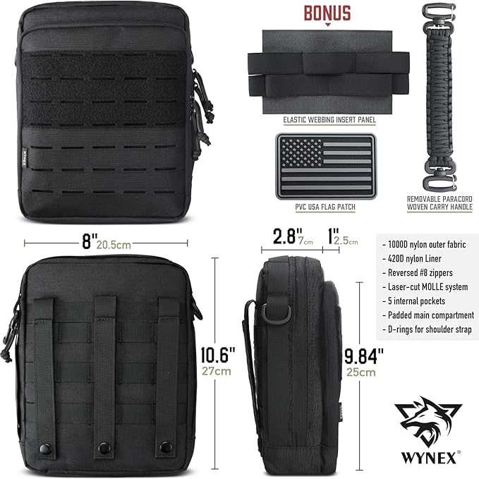 WYNEX Tactical Molle Admin Pouch Utility EDC Pouch Organizer Modular Tool Pouch of Double Layer Design Medical EMT Attachment Bag Large Capacity with Elastic Webbing Insert Panel