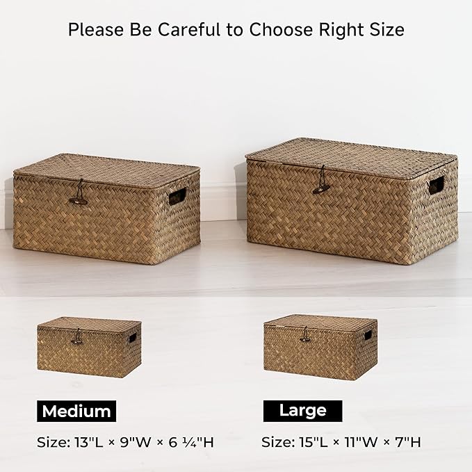 StorageWorks Bundle of 1-Pack Large Wicker Storage Basket &amp 1-Pack Wicker Baskets with Lid