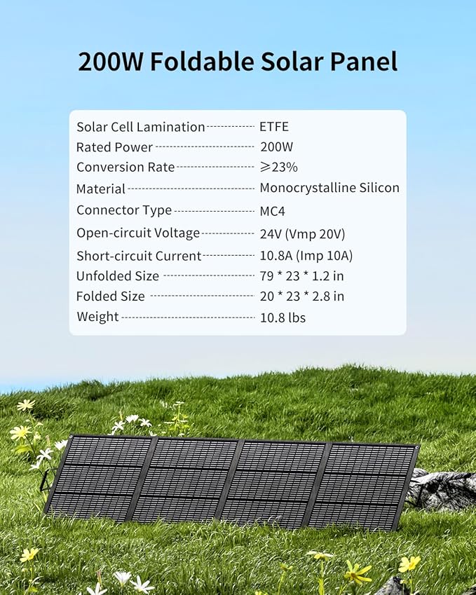200W Portable Solar Panel with Kickstand Foldable &amp Durable 23.5% High Efficiency Waterproof IP68 for Power Station Off Grid Outdoor Adventures Camping RV Road Trip Home (200W Solar Pannel)