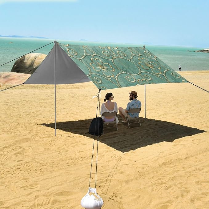 xigua St. Patrick's Day Beach Tent Sun Shelter with Carrying Bag - Silver Coated Oxford Fabric Beach Canopy for Beach Camping Fishing - Includes Windproof Ropes Sandbags &amp Stakes