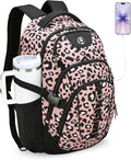 Swissdigital Laptop Backpack with USB Charging Port Travel Backpack Fits 15.6 inches Computer 31L Backpack for Women Pink Leopard | SD803-102