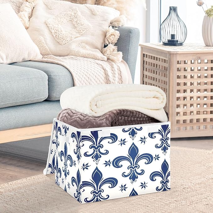 Storage Baskets with Lids Mardi Gras Collapsible Bins Stackable Fabric Linen Baskets Closet Organizer Container for Decorations 16.5x12.6x11.8