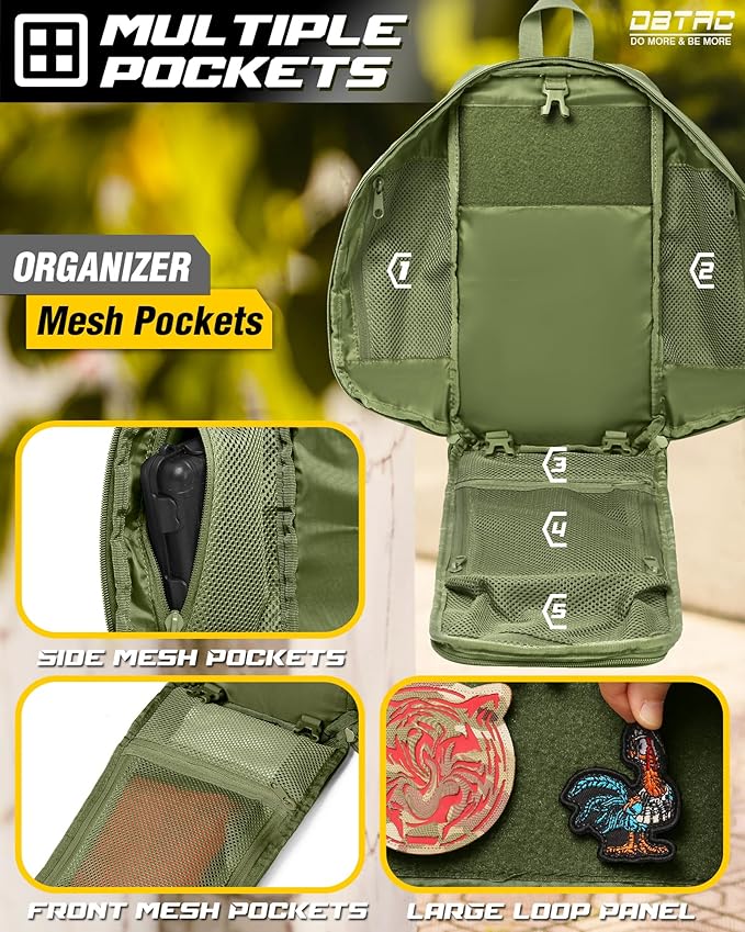 DBTAC Compact 9L Tactical Sling Bag with Removable Elastic Organizer Panel Everyday Carry Shoulder Pack for EDC Tools First Aid Travel Outdoor Sports (Green)