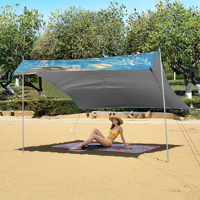 ALAZA Underwater Funny Puppy Dog Beach Tent Sun Shelter Portable Canopy Sunshade for Outdoor Camping Picnics Backyard Fun 10x9 ft