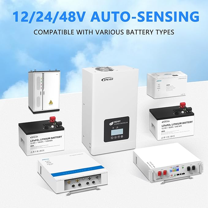 Epever 80A Mppt Solar Charge Controller Max PV 250V Input TEP Series 12v/24v/48v Battery System Works with Lifepo4 Batteries