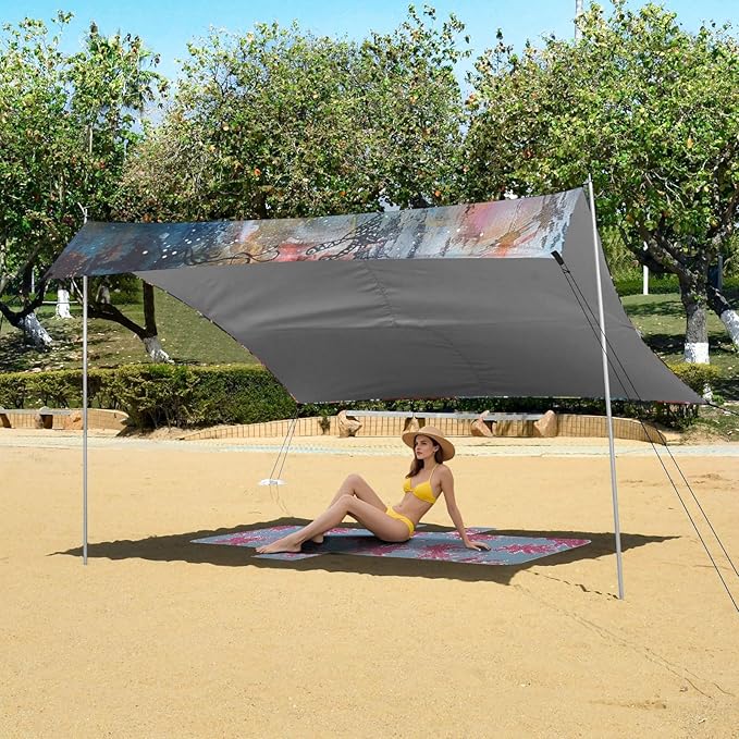 ALAZA Boho Style Sea Turtle Under Water Beach Tent Sun Shelter Portable Canopy Sunshade for Outdoor Camping Picnics Backyard Fun 10x9 ft
