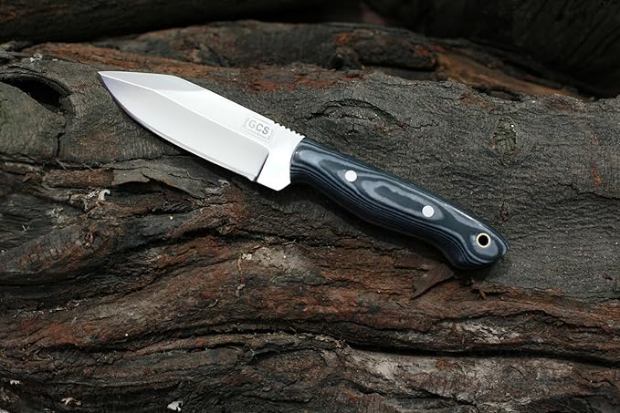 GCS Handmade D2 Steel Hunting And Skining Knife with Black And White Micarta Handle Full Tang Blade and Leather Sheath for Hunting Hunting Camping Survival EDC-GCS 933