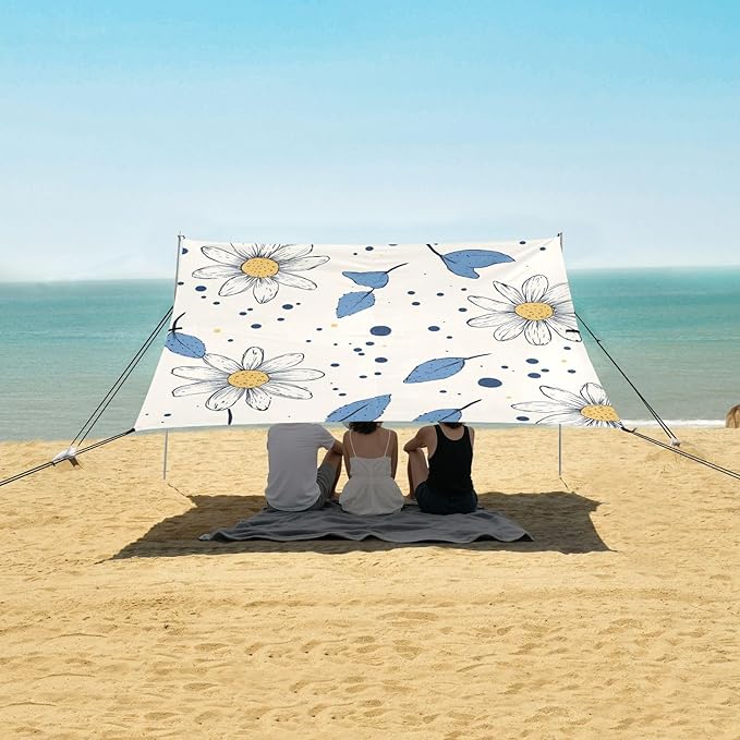 ALAZA Hand Drawn Doodle Daisy with Dots Beach Tent Sun Shelter Portable Canopy Sunshade for Outdoor Camping Picnics Backyard Fun 10x9 ft