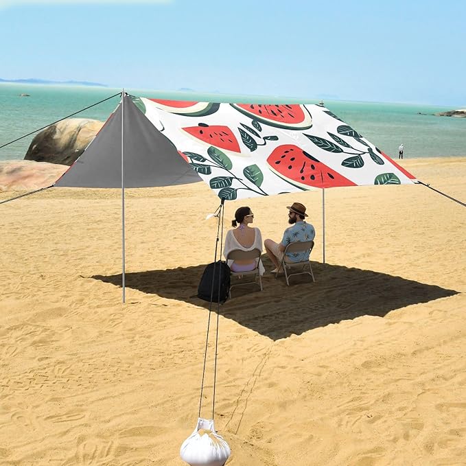 ALAZA Watermelon and Leaves Pattern Beach Tent Sun Shelter Portable Canopy Sunshade for Outdoor Camping Picnics Backyard Fun 10x9 ft