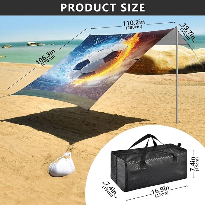 ALAZA Fire Water Football Beach Tent Sun Shelter Portable Canopy Sunshade for Outdoor Camping Picnics Backyard Fun 10x9 ft