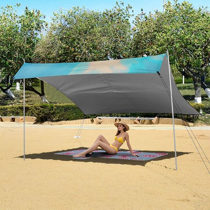 ALAZA Cows with Sunglasses Funny Beach Tent Sun Shelter UPF50+ Protection Beach Shade Canopy w/ 4 Sandbags for Outdoor Camping Fishing Backyard Fun Picnic 10x9 ft